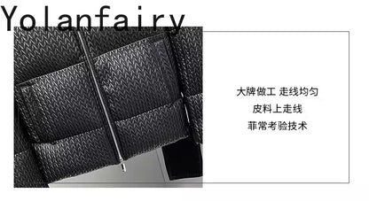 YOLANFAIRY Luxury Top Layer Sheepskin Leather Jackets for Man 2025 Winter Fashion White Goose Down Coat Warm Black Puffer Jacket