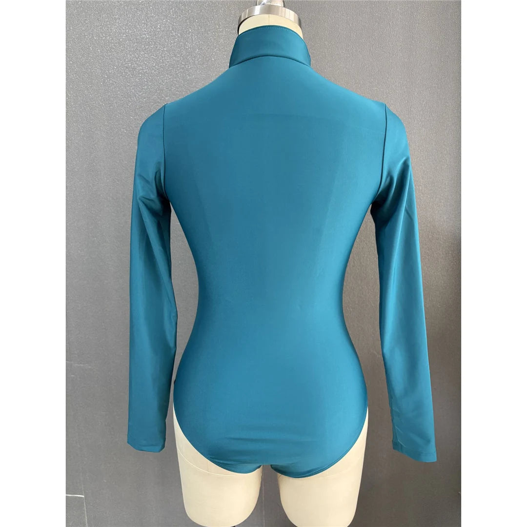 S - 2XL 4 Colors Long Sleeve With Zipper Surf Rash Guard One Piece Swimsuit Women Swimwear Female Bather Bathing Suit Swim V6266