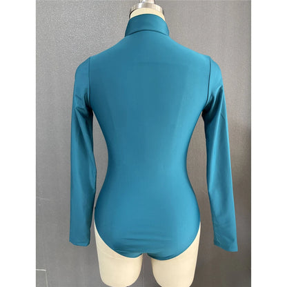 S - 2XL 4 Colors Long Sleeve With Zipper Surf Rash Guard One Piece Swimsuit Women Swimwear Female Bather Bathing Suit Swim V6266