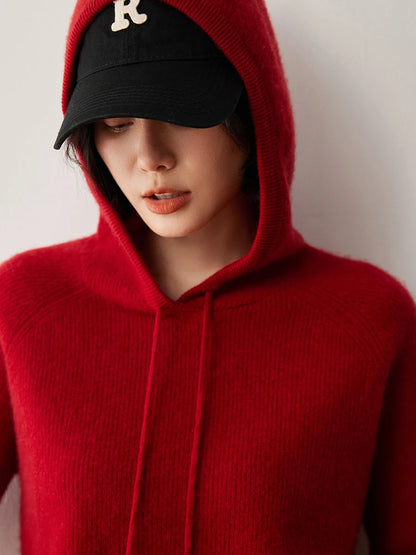 CHICUU Autumn Winter Women Hoodie Pullover Sweater 100% Cashmere Knitwear Soft Warm Casual Style Hooded Sweater Tops
