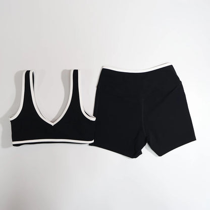 New Summer Women's Fashion Yoga Sports Bra Set (2-Piece) with Fitness Yoga Outfit Color-Blocked Fitness Two-Piece Set Female