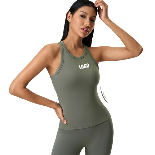 Custom LOGO new nude shaping yoga clothes vest with chest pad fitness sports sleeveless top