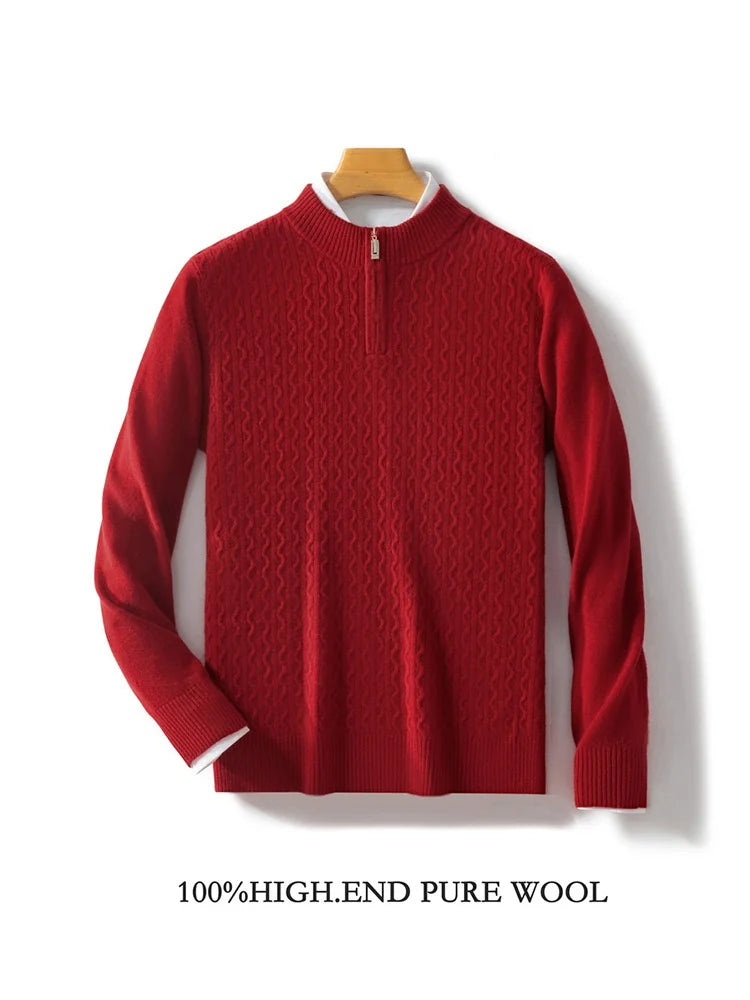 2024 Autumn Winter New Men's Half-High-Neck Thick 100% Pure Wool Sweater Long-Sleeved Business Warm Cashmere Bottoming Shirt Top