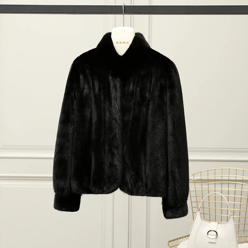YOLANFAIRY Whole Mink Real Fur Coat Woman Luxury 2025 Winter Stand Collar Natural Mink Fur Jacket Short Black Fur Coats Casacos