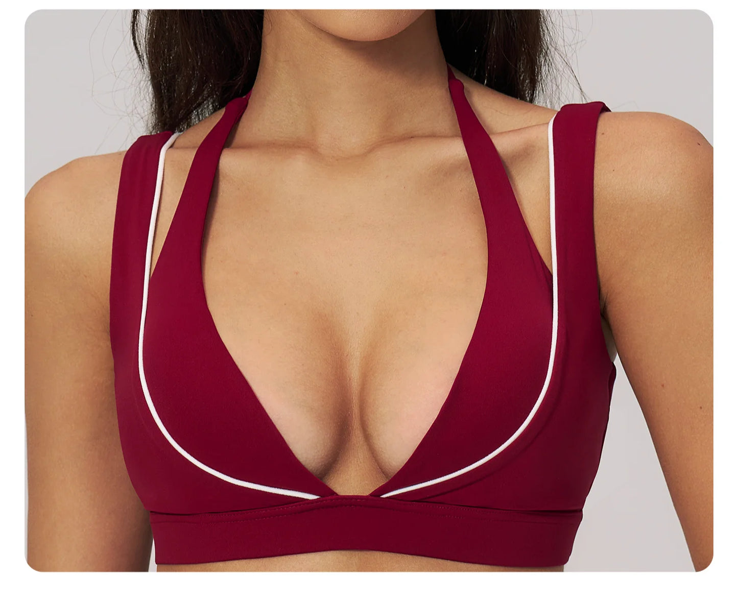 Color Contrast Deep-V Sports Bra Women's Gym Fitness Yoga Top Backless Breathable Sports Underwear Female Push Up Workout Top