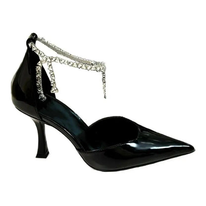 2025 Spring/Summer New Sexy and Versatile Hollow Pointed Shallow Mouth Fine Heel Chain Diamond High Heel Sandals for Women