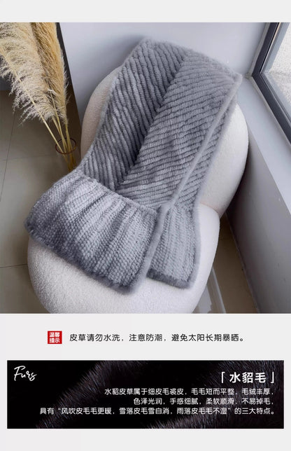 New mink woven women's scarf autumn and winter twill shawl warm herringbone scarfs fur Knitting high quality fishtail Scarves