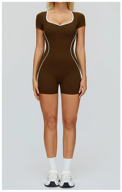 TRY TO BN Gym Jumpsuit Sports Hollow Back Women's Breathable Contrasting Colors Bodysuit Fitness One Piece Running Yoga Clothing