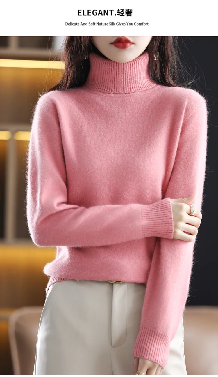 LHZSYY Winter Women Sweater Solid 100%Mink Cashmere Turtleneck Knitted Pullovers Slim Soft Warm Female Long Sleeve 23  Color