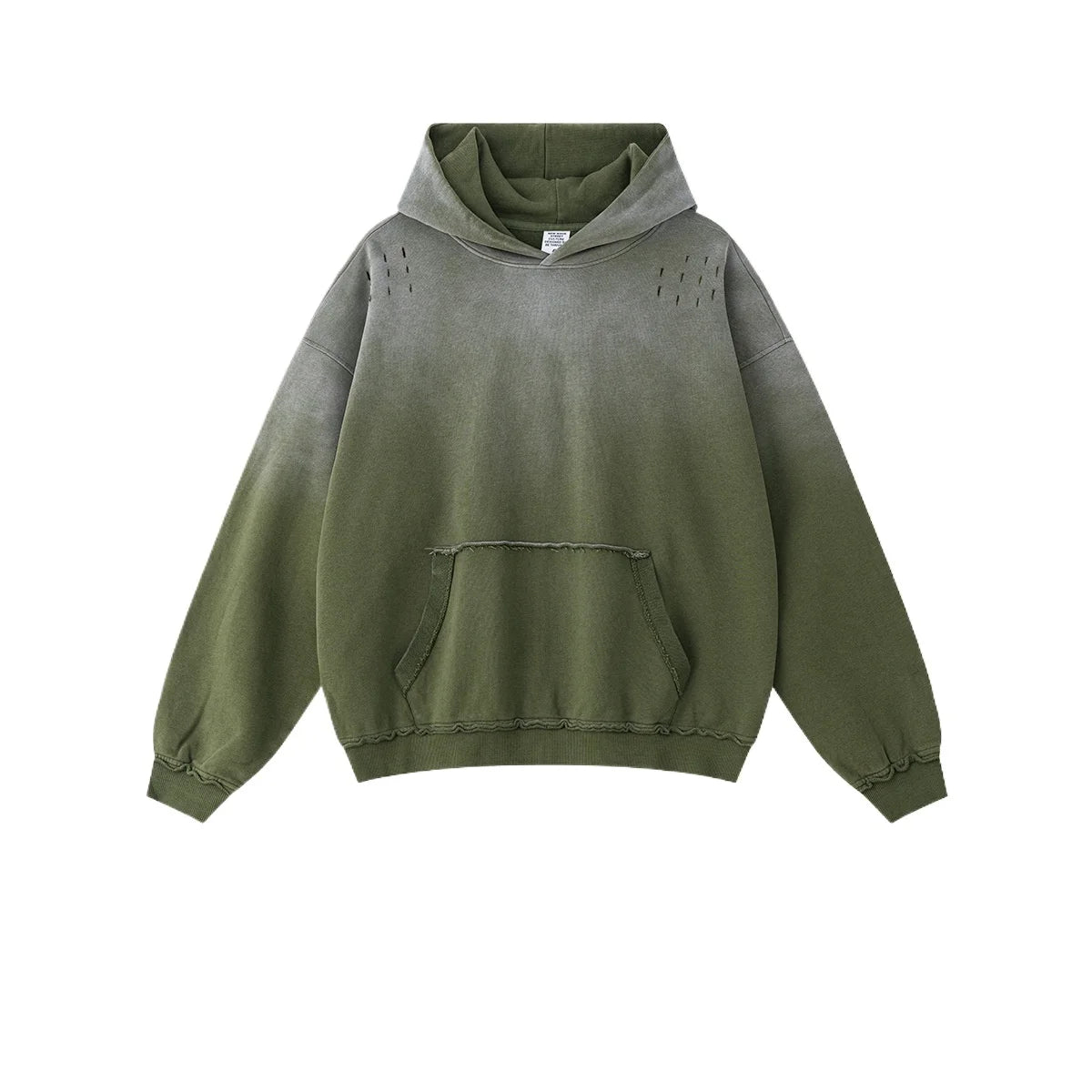 Custom LOGO men's 2025 autumn 370G heavy 100% cotton gradual change hole hooded sweater straight trousers set