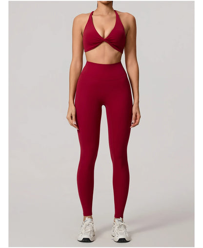 New Summer 2Pcs Women's Quick-Dry Sports Set V-Shaped Bra Female Sleeveless Yoga Outfit Gym Two-Piece Woman Sport Clothes