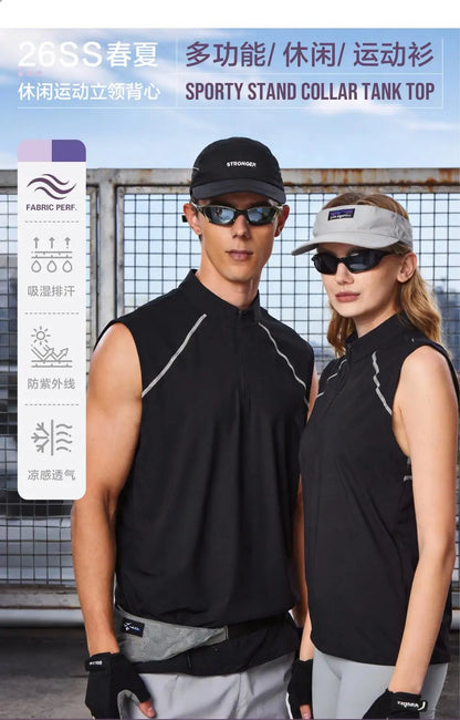 #461-XIYU Custom LOGO Half Zipper Gym Vest High Quality Shirt Sleeveless T-shirts Men Tank Tops Running Fitness Sports Vest Men