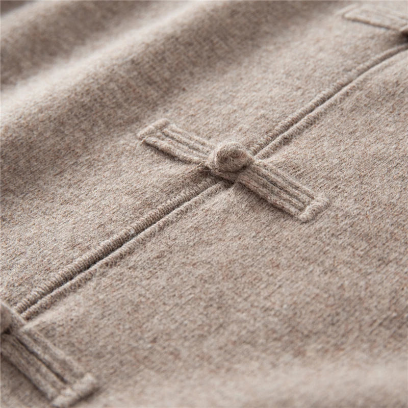 100%Pure Wool Chinese style buckle Cardigan Men Sweater Casual Comfort Knitted Long Sleeve Men's Wool Sweater Spring Autumn Coat