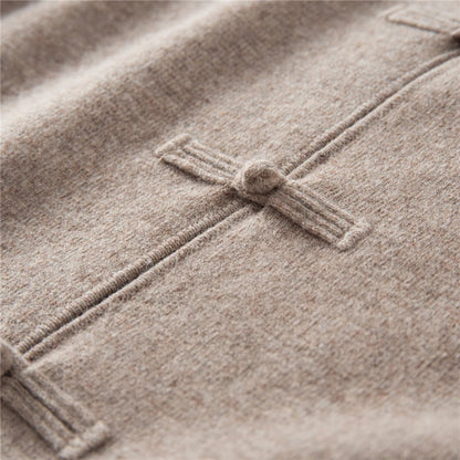100%Pure Wool Chinese style buckle Cardigan Men Sweater Casual Comfort Knitted Long Sleeve Men's Wool Sweater Spring Autumn Coat