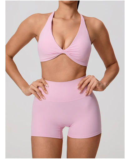 New Summer 2Pcs Women's Quick-Dry Sports Set V-Shaped Bra Female Sleeveless Yoga Outfit Gym Two-Piece Woman Sport Clothes