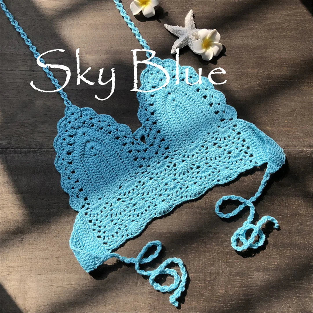 S - XL 9 Colors Crochet Knitted Bikini Top Female Swimsuit Women Swimwear Bather Bathing Suit Swim Hollow Out Beach Top V4193