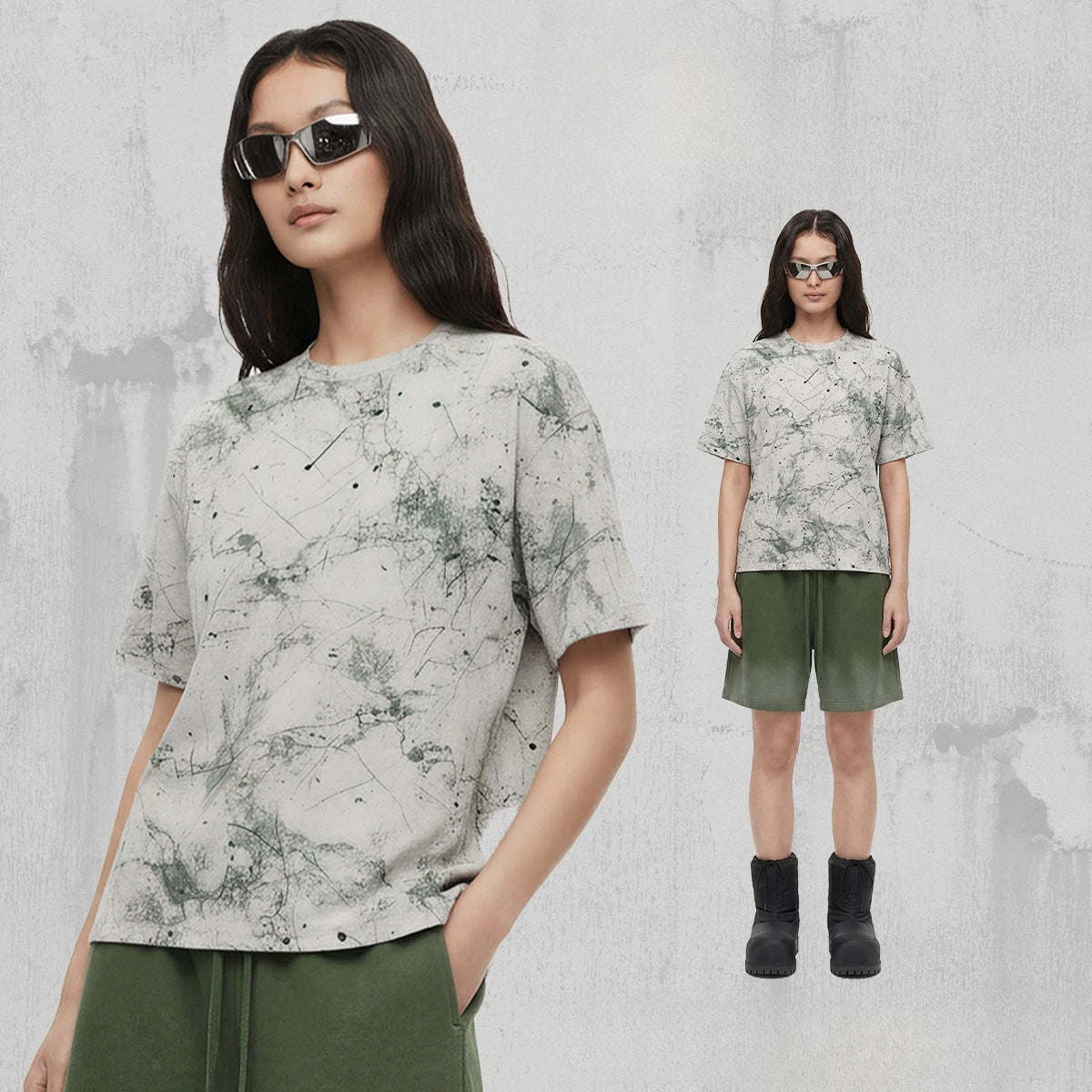 Custom LOGO Men's Women's 200G Rendering Hanmei Blended Burnt Flower Cotton Polyester Short Sleeve T-Shirt Casual Couple Top
