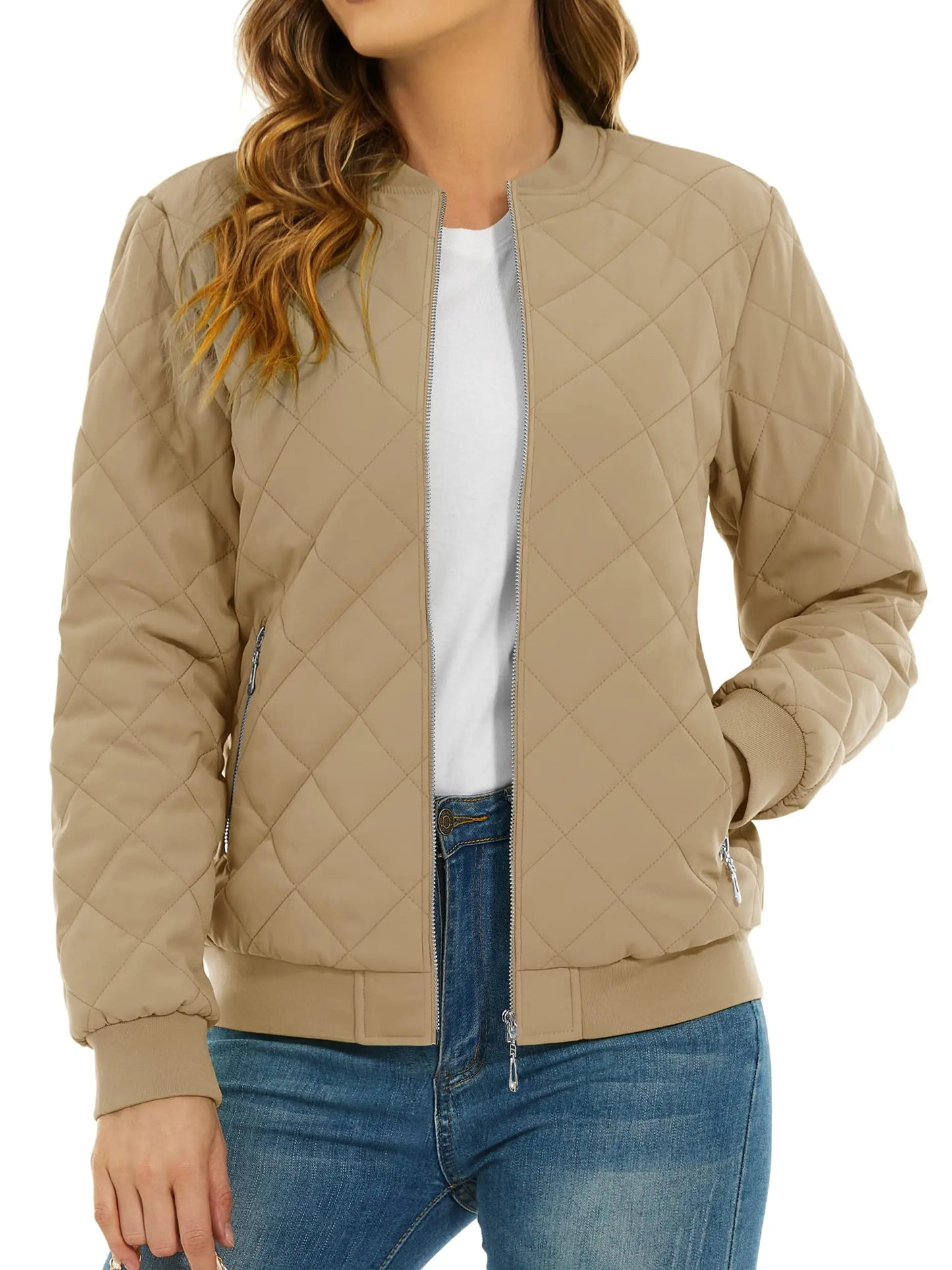 TACVASEN Padded Warm Jackets Womens Fashion Retro Pilot bomber Jackets Diamond Quilted Coats Full Zip Up Pockets Casual Outwear