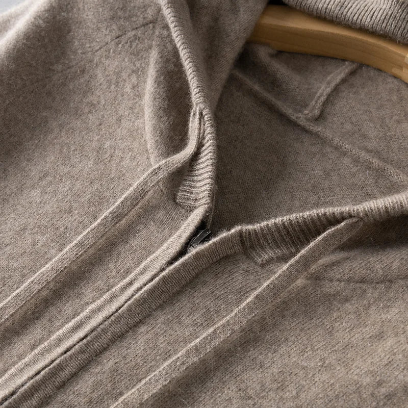DjzDsm Autumn and Winter100% Merino Wool Men's Knitted Top Zipper Hoodie Zipper Cardigan Knitted Coat Sweater Hoodie