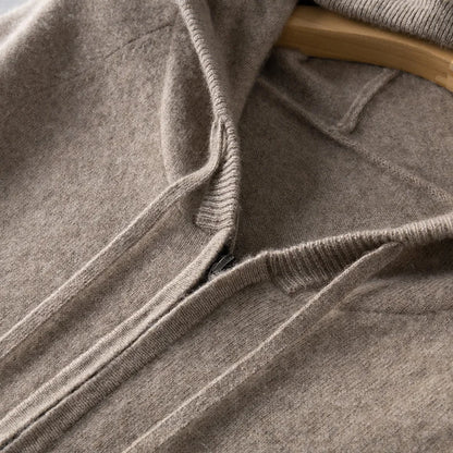 DjzDsm Autumn and Winter100% Merino Wool Men's Knitted Top Zipper Hoodie Zipper Cardigan Knitted Coat Sweater Hoodie