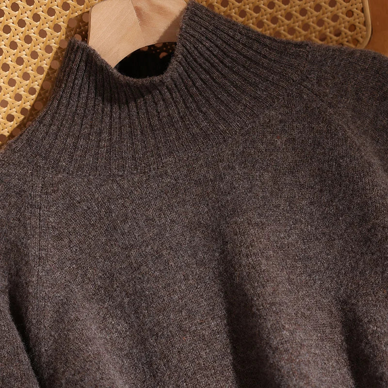 CHICUU Women's 100% Wool Sweater Pants Set Thick Mock Neck Pullover Wide Leg Pants Autumn Winter Warm Casual Wool Knitwear Suit