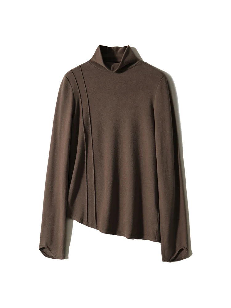 SuyaDream Women's Wool Blend Turtleneck Thermal T-Shirt, High Collar Basic Slim Tee, 2025 Fall Winter Simple Top