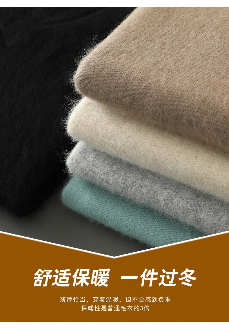100% Pure Mink Cashmere Sweater Men's V-Neck Pullovers Knit Large Size Mink Sweater Winter New Long Sleeve High-End Jumpers Tops