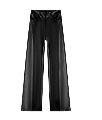 BIVIGAOS Fall Winter Fleece Loose Wide Leg Warm Leather Pants Women Button Pocket High Waist Thick PU Casual Straight Pants