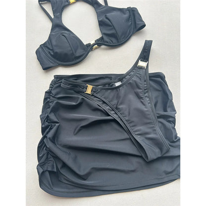 3PCS With Skirt Underwired Cut Out Bikini Women Swimwear Female Swimsuit Three-pieces Bikini set Bather Bathing Suit Swim V7733