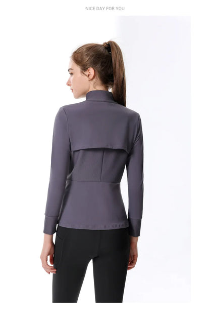 New Autumn SeasonsYoga Wear Women's Running Sportswear Tops Zip Up Sweatshirt Workout Fitness Clothes Cardigan Slim Tight Jacket
