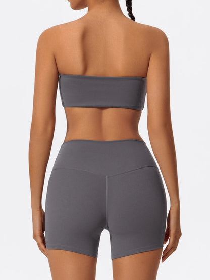 Summer Two Piece Fitness Sports Set Women Workout Yoga Outfit Strapless Bra Woman 2Ps Gym Crop Top Deportivos Mujer Gym Suits