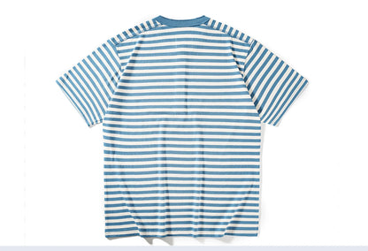 American Retro Sea Soul Shirt 270g Heavy Cotton T-shirt Men's Casual Round Neck Short Sleeve T-shirt Striped Base T-shirt