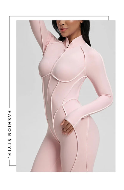 SOISOU Nylon Jumpsuit Women's Sport Yoga Fitness Set with zipper & chest cushion Bare Back High elastic soft fabric Gym Bodysuit