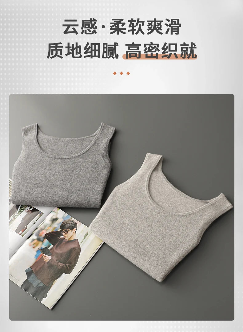 DjzDsm 2025 New H-Shaped Vest Men's Clothing 100% Pure Cashmere Pullover Solid Color Daily Interior Wear Suspender Knit Sweater