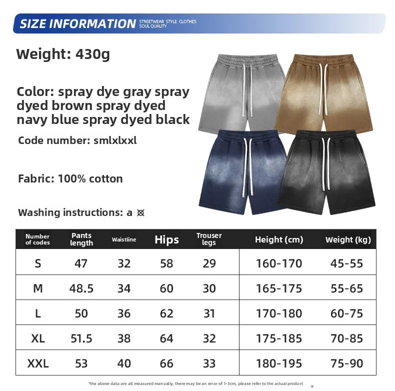 Customized LOGO Men's 2025 New 430G Heavy 100% Cotton Spray Dyeing Old Shorts Street Tide Washing Retro Loose Pants