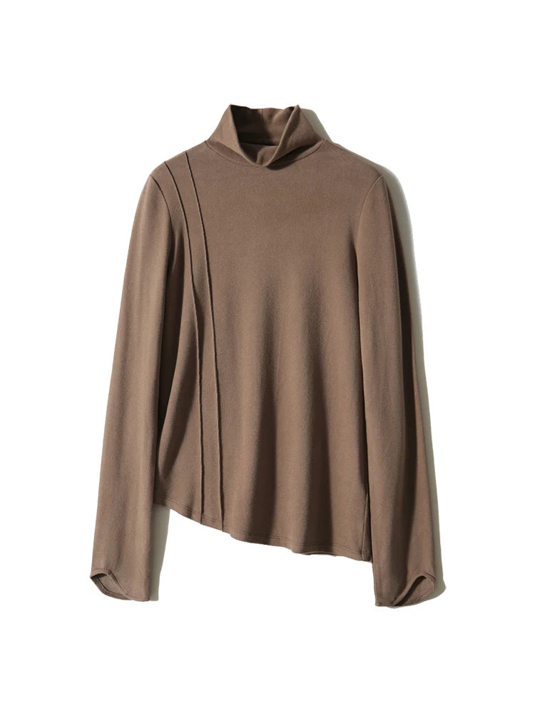 SuyaDream Women's Wool Blend Turtleneck Thermal T-Shirt, High Collar Basic Slim Tee, 2025 Fall Winter Simple Top
