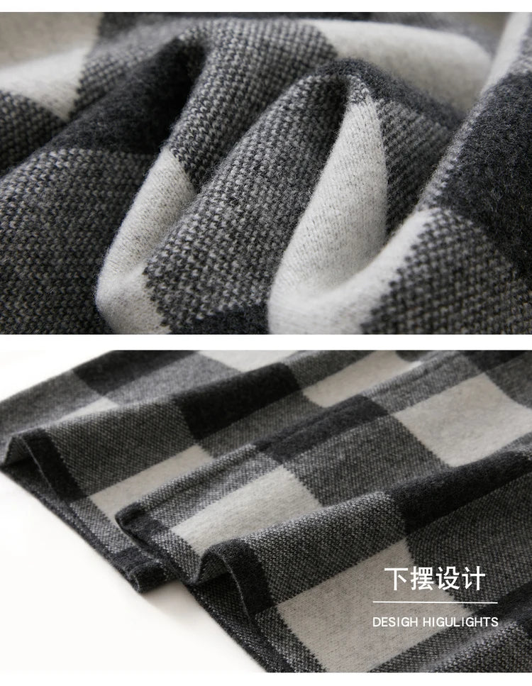 DjzDsm Autumn and Winter New Women's 100% Merino Wool Thickened High Waist Knitted Wide Leg Pants Four Flat Casual Plaid Pants