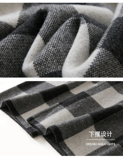 DjzDsm Autumn and Winter New Women's 100% Merino Wool Thickened High Waist Knitted Wide Leg Pants Four Flat Casual Plaid Pants