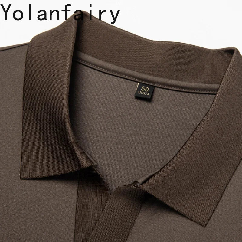 YOLANFAIRY 2.6% Mulberry Silk Polo Shirts Mens T Shirt Short Sleeve T Shirt Men Summer Fashion Tops Men Clothing Футболка Поло