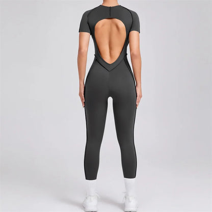 TRY TO BN Sport Jumpsuit Short Sleeves Backless Fitness Yoga Pant Workout Bodysuit One Piece Sportswear Tights Women Gym Clothes