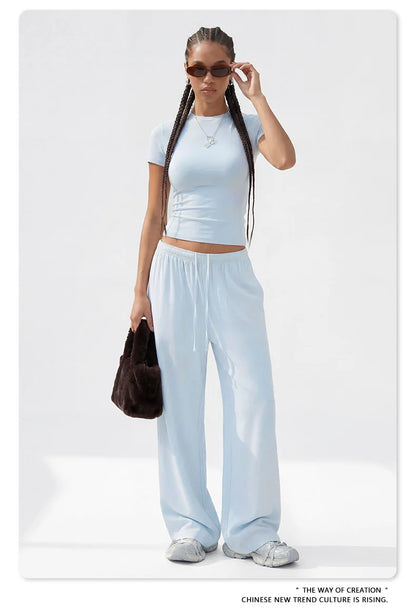 Custom LOGO women's spring summer new 200G high-elastic short slim-fit short-sleeved trousers casual sports two-piece set