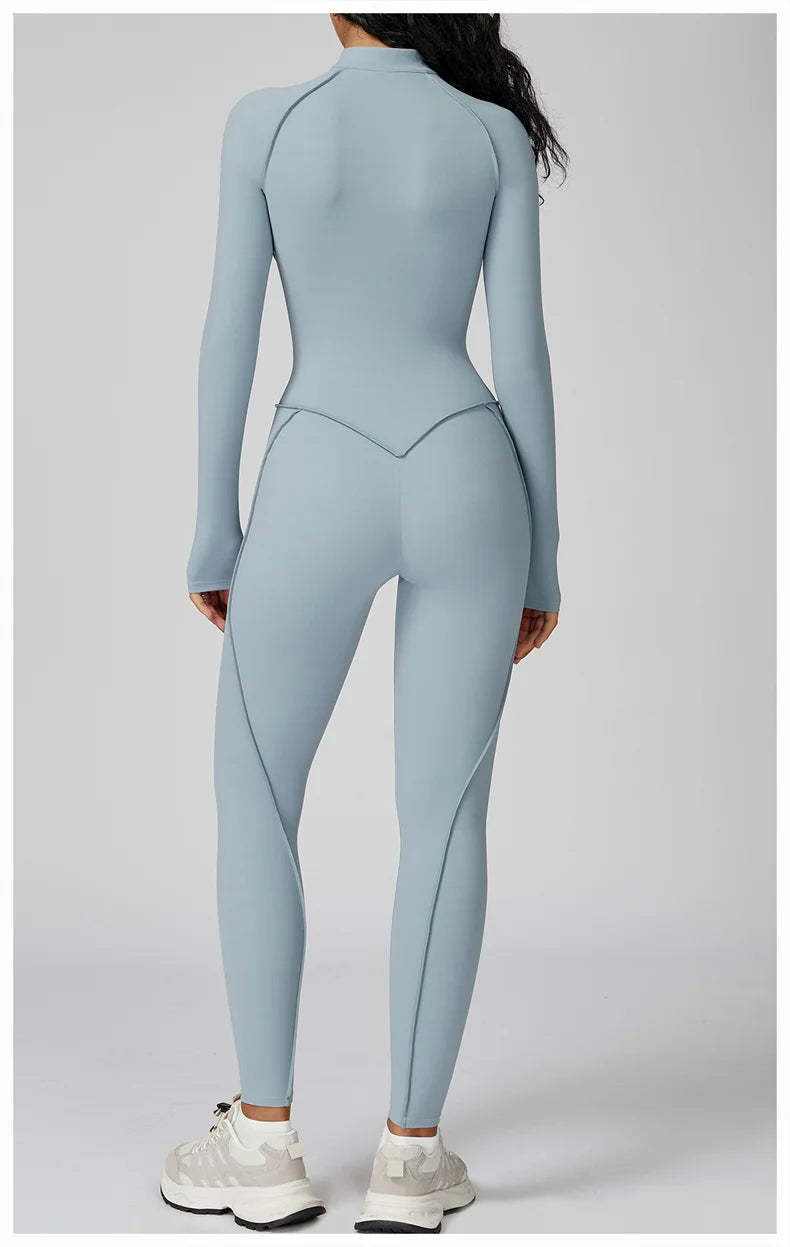 TRY TO BN Gym Jumpsuit Half Zipper Sports Stripe Fitness Bodysuit One-Piece Workout Activewear Tights Woman Suits Yoga Clothing