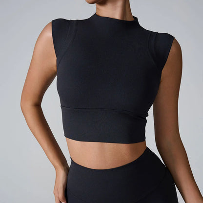 Summer Women High Neck Breathable Sports Vest Gym Workout Crop Top Female Running Sports Underwear Women Push Up Yoga Clothes