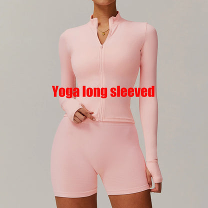 Yoga Shirts For Women Zipper Long Sleeve Fitness Jacket Running Gym Clothes Workout Dry Fit Breathable High Elastic Sports Top