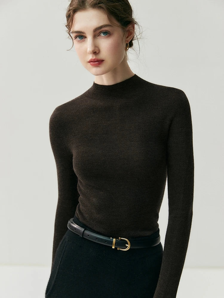 CHICUU Women 100% Wool Sweater Machine Washable Mock Neck Pullover 18-Thread Worsted Cashmere Knitwear   Autumn Winter Clothes