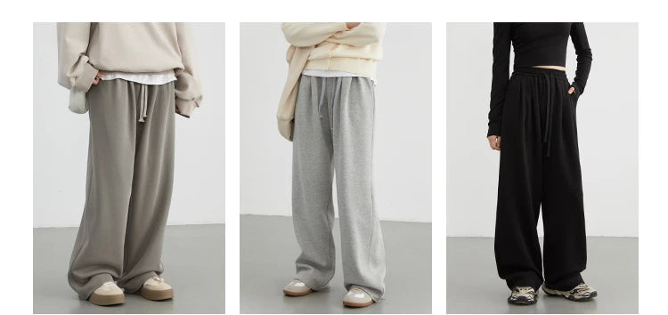 CHIC VEN Women's Pant Streetwear Solid Loose New Drawstring Sports Casual Trousers High Waisted Pants Autumn Winter 2025