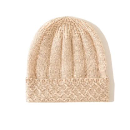 Thickened Outdoor Hat Autumn And Winter Men's And Women's Pullover 100%cashmere Hat With Groove Strip Casual And Warm Woolen Hat