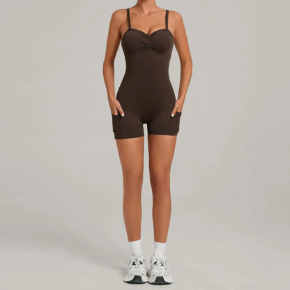 Women's Yoga Jumpsuits Sports Fitness One-piece Beauty Back Strap Pocket Hip-lifting Slim Fit Running Workout Training Bodysuits