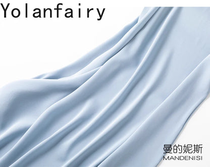 YOLANFAIRY 19momme 93% Mulberry Silk Spaghetti Strap Dress for Women Elegant Mid-length Sexy Real Silk Summer Dresses Woman 원피스