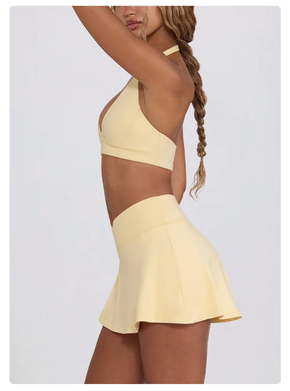 Summer Women Chest Padding And High Elasticity Bra Set 2Pcs Tennis Skirt Sportswear Female Golf Suits Sport Outfit For Woman